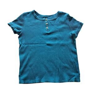 Cat & Jack Short Sleeve Waffle Knit Henley Style Top Teal, Girls Sz L (10/12)